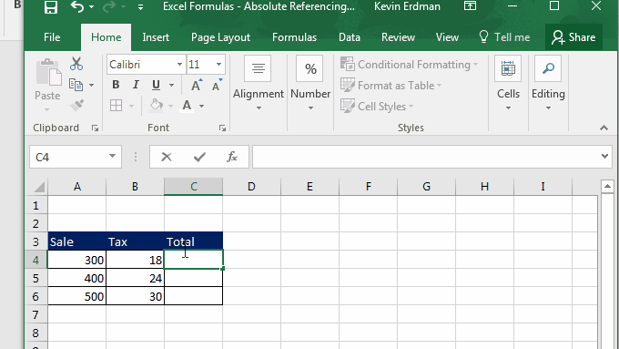 Excel Formulas - Absolute Reference Gif 1