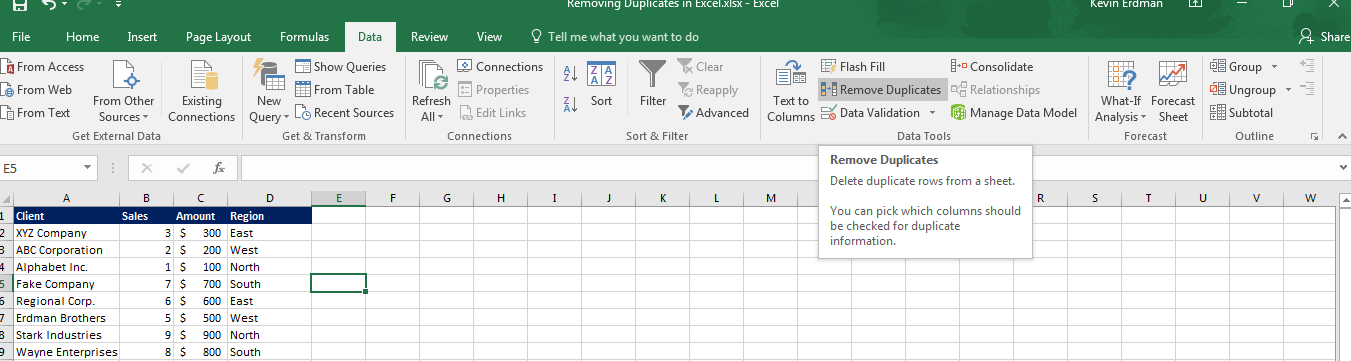 Removing Duplicates in Excel Image 2