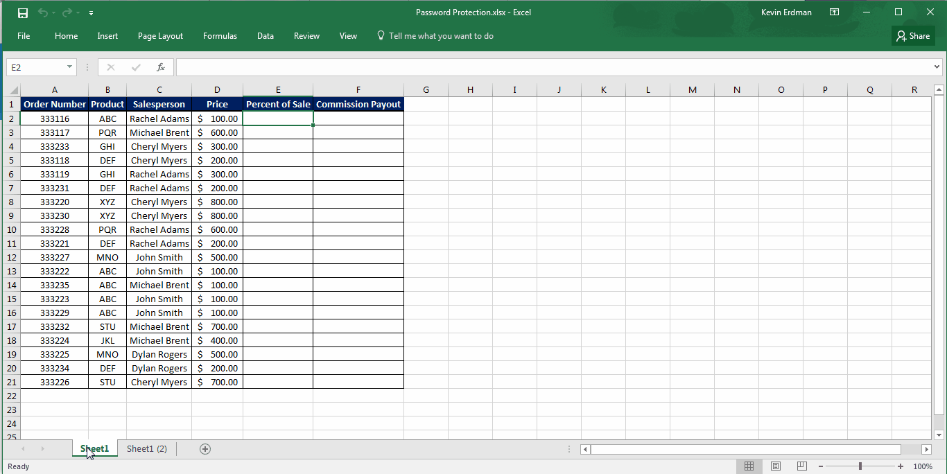 Protecting an Excel Worksheet