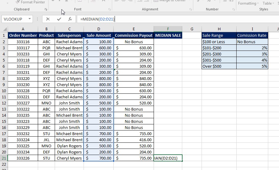 How to Use the Excel MEDIAN Function